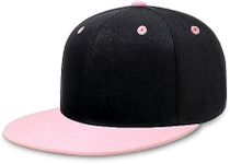 CHOK.LIDS Flat Bill Visor Classic Snapback Hat Blank Adjustable Brim High Top End Trendy Color Style Plain Tone Baseball Cap (Black/Light Pink)