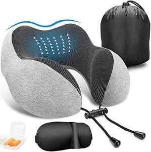 VASLON Travel Neck Pillow,Soft and Comfortable Memory Foam Neck Cushion,Head & Chin Support Travel Pillow Machine Washable for Travel Flight Car Bus Train,with 3D Eye Mask,Earplugs,Luxury Bag (Grey)