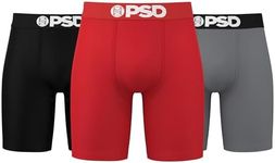 PSD Men's Basic Solid Boxer Briefs - 7 Inch Inseam Breathable and Supportive Men's Underwear with Moisture-Wicking Fabric, Red/Grey/Black 3-pack 1, Medium