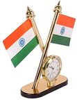 Indian Flag with Quartz Watch for Car Dashboard, Office Table, Study Room (4 inch Height) (Plastic, Multicolor)