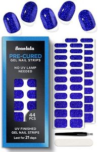 Beaolata Real Gel Nail Strips (No UV Light Needed) - 44Pcs Salon Quality Nail Stickers - Long Lasting Polish Wraps for Women, Easy Apply & Remove (Sapphire Bling)