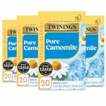 Twinings Pure Camomile Flavoured Tea - 80 BiodegradableTea Bags (Multipack of 4 x 20 Bags), Caffeine & Sugar Free Herbal Vegan Tea , Soothing & Calming Beverage