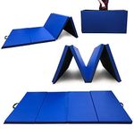 Angel Canada 4 Panel PU Leather Folding Gymnastics Gym Fitness Exercise Aerobics Mat with Handle, Tumbling Mats for Stretching Yoga Cheerleading Martial Arts (Blue)