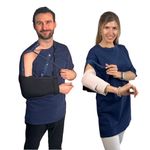 Inspired Comforts Post Surgery Shirt with Right Shoulder & Side Access via Hidden Snaps (XL, Navy)