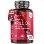 Antarctic Krill Oil Capsules High Strength - 3 Months Supply - 180 Red Krill Oil Softgels - Omega 3 Fatty Acids Supplements - EPA, DHA, Astaxanthin & Choline - Omega 3 Fish Oil Alternatives