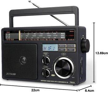 Retekess TR618 Portable FM/AM/SW Radio – Digital Vintage, USB, Black