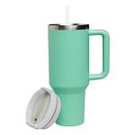 40oz Insulated Tumblers with Handle and Straw H2.0 Quencher Tumbler Reusable Ice Coffee Cup with Lid Travel Coffee Mug for Cold and Hot Beverages Stainless Steel BPA Free(40oz Jade)