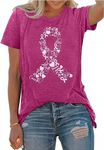 Pink Ribbon Shirts for Women Breast Cancer Awareness T-Shirt Inspirational Breast Cancer Short Sleeve Tee Tops, Pink1, X-Large