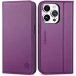 SHIELDON Wallet Case for iPhone 15 Pro 6.1", Genuine Leather Book Flip Cover RFID Blocking Credit Card Slots Magnetic Closure Shock Absorbing Phone Case Compatible with iPhone 15 Pro 2023 - Purple