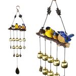 IGNPION 4 Birds Wind Chime Garden Windchimes for Outdoor Indoor Decor Perfect for Home Yard Decoration Come with Hook（Blue+Yellow）