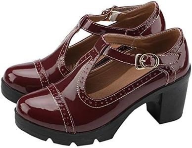 DADAWEN Women's Classic T-Strap Platform Mid-Heel Square Toe Oxfords Dress Shoes Wine Red US Size 8