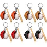 8 Pieces Mini Baseball Keychains Three-piece Baseball Gloves Wooden Bat Keychain Baseball Sports Keychain for Car Keys Backpack Decoration Athletes Souvenir Sports Party Favors