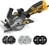 DOVAMAN Circular Saw, 5.8A 4-1/2" Circular Saw w/Laser, Metal Auxiliary Handle, 6 Blades (4½", 4¾"), Cutting Depth 1-11/16" (90°), 1-3/8" (45°), Ideal for Wood, Soft Metal, Plastic, Tile - MCS01A