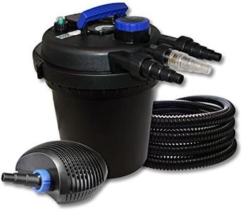 SunSun Kit Complet: CPF-250 Filtre de Bassin à Pression Jusqu’à 10000 L avec 11W Lampe UV, CTF-3800 SuperECO Pompe de Filtration 3600l/h 20W, 25m Tuyau 25 mm (1")