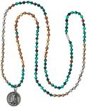 KELITCH Turquoise Necklace 925 Round Buddha Strand Necklace Handmade Sakyamuni 925 Silver Pendant Necklace