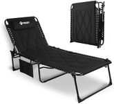 VILLEY Oversized Padded Chaise Lounge with Cushion, Foldable Camping Cot, Patio Reclining Lounge Chairs, Folding Sleeping Bed for Outdoor, Indoor, Backyard, Garden, Camping, Relaxing, Beach Tanning