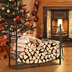 Tangkula 36 Inches Firewood Log Rack with 4 Tools Set, Fire Log Holder Storage Set with Brush, Shovel, Poker and Tongs, Fireplace Log Rack with Kindling Holders for Indoors and Outdoors