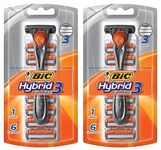 BIC Hybrid3 Comfort Men's Disposable Razor, 1 Handle 6 Cartridges (Pack of 2)