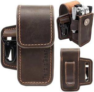 TarbicGear Leather Multitool Sheath for Belt, Multitool Holster with Belt Clip for Men, Pocket Organizer for Work, Fits for Leatherman, SOG, Gerber Tools, Dark Brown, Large