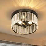 Cainjiazh 9.8" Crystal Ceiling Light Crystal Chandelier Modern E14 Round Flush Mount Ceiling Light Pendant Fixture Lighting for Bedroom Living Room Hallway Entrance Balcony（Black）