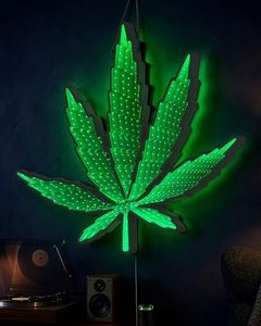 Marijuana Leaf Infinity Mirror LED Neon Light Sign for Smoke Lounge, Cannabis Room, Bedroom, Game Room & Dispensary Decor, Green 3D Tunnel Wall Art with USB Powered Hanging LED Display