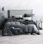 ECOCOTT Grey Duvet Cover Oversized King Size - 100% Washed Cotton Durable Soft Comfy Duvet Cover Set, 3 Pieces Duvet Cover with Zipper Closure (Dark Grey, 120"x 98")