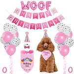 Dog Birthday Party Supplies,Dog Birthday Bandana Hat Set,Bandana, Happy Birthday Banner,Triangle Scarf,12 Inch Paw Print Balloon,Cute Bowtie for Pet Boy/Girl, Party Accessories (pink)