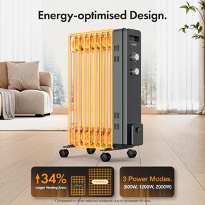 VonHaus 9-Fin Oil Heater 2000W – Portable Electric Radiator