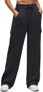 G4Free Women's Cargo Wide Leg Sweatpants with Pockets Drawstring Straight Leg Track Pants Travel Lounge Trousers(Black,XXL,Tall)