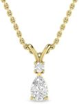 INSPEREZA NEW YORK 1/4 Carat 14k Yellow Gold Pear and Round Lab Grown Diamond Solitaire Pendant Necklace for Women-April Birthstone (Color - G Clarity -SI)