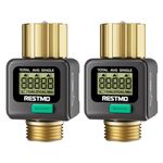 [2 Pack] RESTMO Water Flow Meter, Pure Brass Inlet & Outlet | 4 Measure Modes | Display Gallon/Liter Usage and Flow Rate | Ideal to Outdoor Garden Hose, Lawn Sprinkler Watering, RV Water Tank Filling