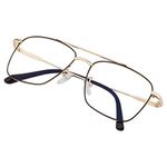 Roshfort Unisex Eyeglasses For Men Women Spectacle Frames Light Weight Blueray Block Eye Protection Glasses For Computer Zero Power Bluecut lens Square Medium Size M-3076 Frame Gold Black