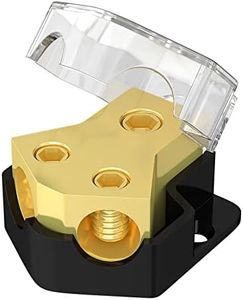 Joinfworld Power Distribution Block Car Audio 2 Way Ground Distribution Block 0/2/4 Gauge in 4/8/10 Gauge Out Amp Distribution Block Splitter for Auto Car Boat