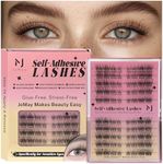 JoMay Self Adhesive Press On Lashes No Glue Needed, Pre-Glued Clusters with Thin Band, Natural Wispy D Curl, Reusable Soft Lashes for Beginners, Pre-Separated L/R 10 Pairs - Wispy Charm Lash Clusters