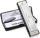 CONJURER Blues Harmonica for Beginners Adult, 10 Hole Diatonic Harmonica Key of C, Metal Mouth Organ C Key Brass Reed Blues Harp with Case, Key C Sliver