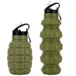 PenghaiYunfei Collapsible Sports Travel Water Bottle19.6 oz, Reuseable BPA Free Silicone Foldable Water Bottles for Gym Camping Hiking, Portable Leak Proof Water Bottle with Carabiner (Army Green)