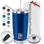 BOGI Tumbler, 20 oz Insulated Tumbler with Straw and Lid Splash Proof Coffee Travel Mug Double Wall Vacuum Stainless Steel Tumbler Durable Tumblers Keep Cold or Hot-Ideal Gift for Festivals (Navy blue)