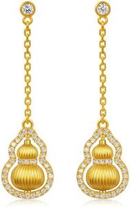 CHOW SANG SANG 999.9 24K Pure Gold Cultural Blessings Diamond Gourd Earrings for Women 95841E