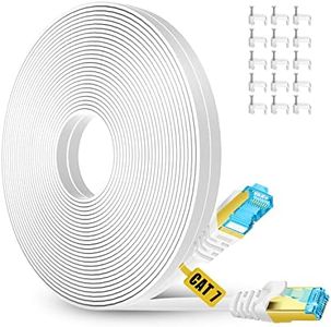 Cat 7 Ethernet Cable 50 ft White,Shielded Solid Flat Internet Network Computer Patch Cord, Faster Than Cat5e/cat6, Durable Cat7 High Speed RJ45 LAN Wire for Modem,Router,Xbox,Gaming - 15 Meters