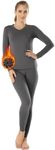 MANCYFIT Womens Thermal Underwear Long Johns Set with Fleece Lined Ultra Soft V Neck Dark Grey XXX-Large