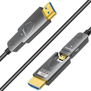 SkyeySnail 300ft 8K Fiber Optic HDMI Cable, Micro HDMI to HDMI 2.1, Detachable Type A+D, 48Gbps Ultra Speed, HDR, 3D, eARC, in Wall CL2 / CL3 Rated, Slim and Flexible for PS5 Project TV