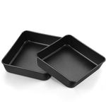 E-far 9 Inch Square Cake Pan Set of 2, Nonstick 9x9 Baking Pan with Stainless Steel Core, Black Metal Bakeware for Brownies Lasagna Cakes, Non-toxic & Easy Clean, 2 Inch Deep