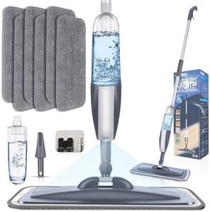 Microfiber Spray Mop for Floor Cleaning with 6 Washable Pads,360 Degree Spin Dust Mop with Mop Holder and Scraper for Home Kitchen Bathroom,Dry Wet Flat Mop for Wood Laminate Ceramic Hardwood Tile
