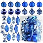 PREXTEX 24-Piece Blue Christmas Tree Ball Ornaments Set - Shatterproof Royal Blue Christmas Decorations in Assorted Shapes and Finishes for Holiday, Wreath, DIY Craft, Indoor and Outdoor Parties