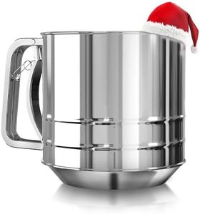 5 Cup Flour Sifter for Baking - All Purpose Flour Sifter Stainless Steel Sifter Large Sifter for Powdered Sugar, Bread Baking - Hand Press Flower Sifter Double Layer Flour Sifter for Sourdough Bread