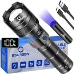 Rechargeable Torches LED Super Bright 500000 Lumens, Powerful USB C LED Torch Light with Mini UV 365nm Touch, High Power Tactical Flashlight, Strong Hand Flash Light for Security Dog Walking Camping