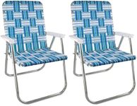 Lawn Chair USA - Outdoor Chairs for Camping. Made with Lightweight Aluminum Frames and UV-Resistant Webbing. Folds for Easy Storage 2- Pack (Sea Island with White Arms, Classic)