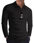 HMIYA Mens Shirts Long Sleeve Polo Classic Top Casual Basic Shirt Solid Color Cotton Tees Golf Stylish Tops 2024 D Black