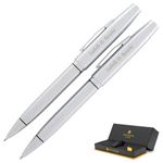 Cross Pen and Pencil Set | Engraved Cross Coventry Twist-Action Ballpoint Pen and Pencil Set - Lustrous Chrome. Personalized Gift Set for Any Occasion