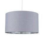 MiniSun Large Modern Grey & Chrome Cylinder Ceiling Pendant/Table Lamp Drum Light Shade